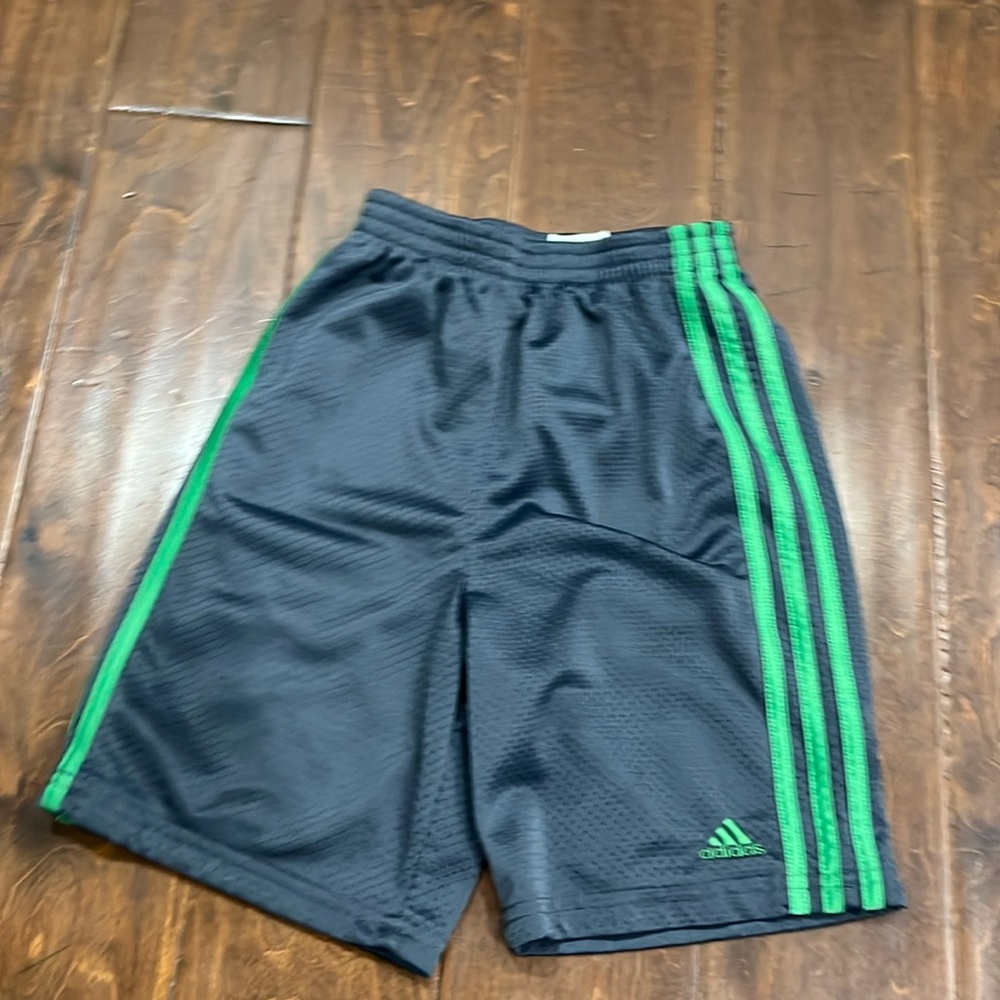 grey and green adidas boys shorts size 7